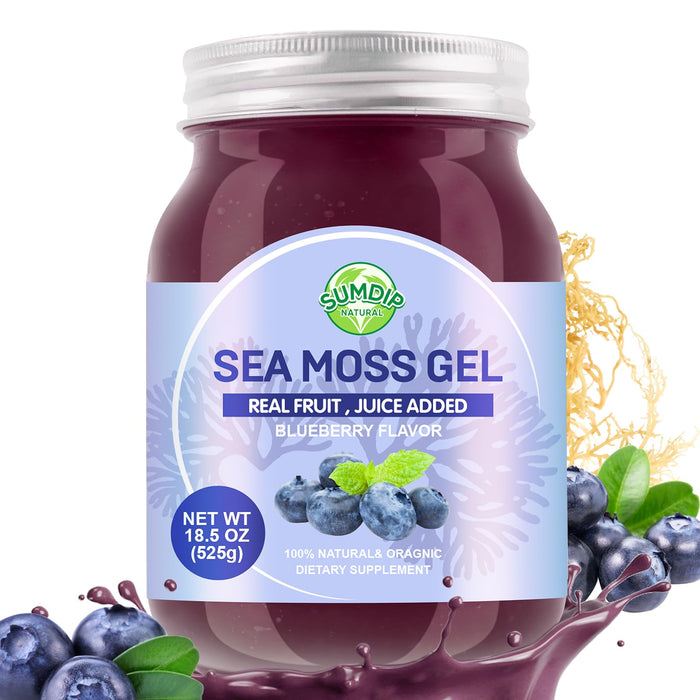 Sea Moss Gel, 18.5OZ Organic Raw Flavored Irish Seamoss Gel Immune and Digestive Support Vitamin Mineral Antioxidant Supplements, Blueberry