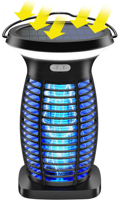 ZECHUAN Solar Bug Zapper Outdoor Waterproof, Portable Pest Control Electric Mosquito Zapper Killer with Panel Sensor, Rechargeable Insect Trap Fly Zapper for Home, Patio, Backyard, Camping