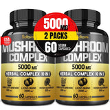10 in 1 Mushroom Complex Supplements Capsules 5000mg - 4 Month Supply - Blends with Lions Mane, Cordyceps, Reishi, Chaga, Maitake, Shitake & Others - Body Health & Immune Support - 2 Packs 60 Capsules