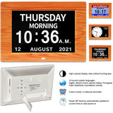 AINFTIME Clock with Day and Date for Elderly-3 Colors Display Digital Calendar Alarm Clock Dementia Alzheimers Clock with Extra Large Display (7in Woodgrain)