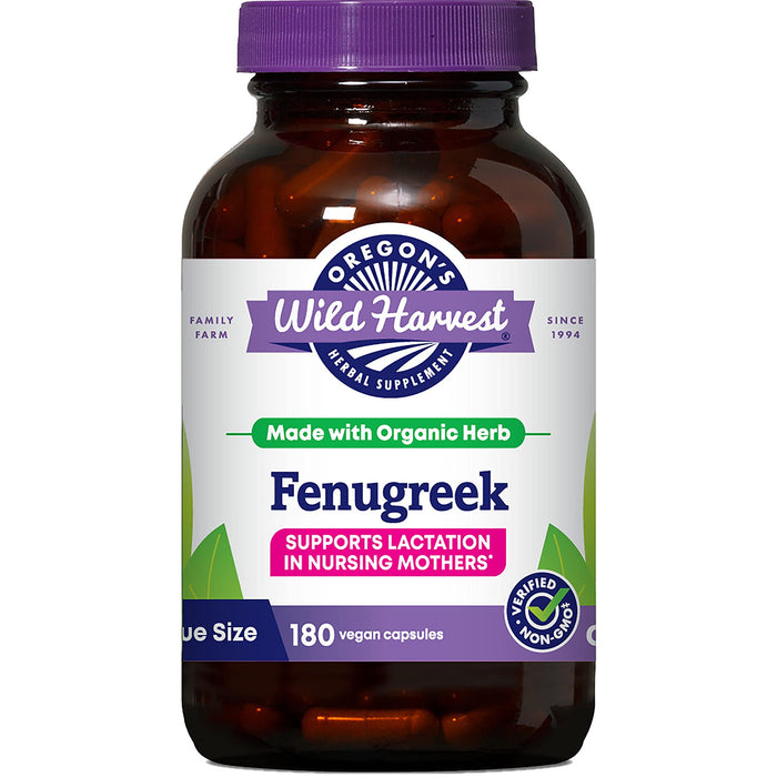 Oregon's Wild Harvest Organic Non-GMO Fenugreek Capsules, Lactation Support Herbal Supplements for Optimal Breast Milk Production-180 Count