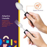 Special Supplies Adaptive Utensils (5-Piece Kitchen Set) Wide, Non-Weighted, Non-Slip Handles for Hand Tremors, Arthritis, Parkinson’s or Elderly Use - Stainless Steel (Black)