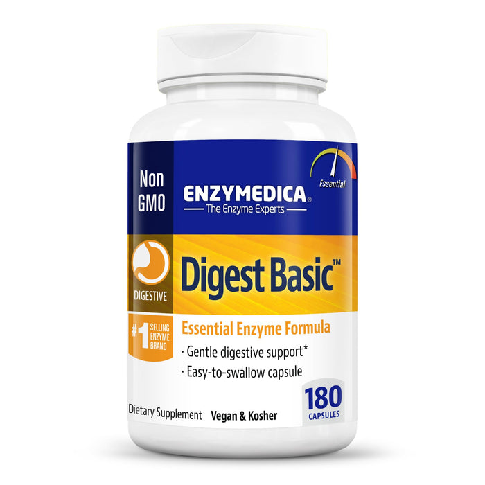 Enzymedica Digest Basic, Digestive Enzymes for Sensitive Stomachs, Offers Fast-Acting Gas & Bloating Relief, 180 Count