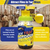 2 Reusable Fly Traps Outdoor Hanging with Bait Refill, Gnat Trap Killer Jar for House, Bug & Insect, Fruit Fly Repellent Patio, Fly Catcher for Stable