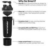 Smartshake O2GO ONE 4-Pack Protein Shaker Bottle 600 ml | 20 oz - Storage Included - Leakproof Screw-on Lid - BPA Free – Unisex - Mist Gray, Army Green, Black, Navy Blue