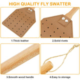 Dirza Leather Fly Swatter for Indoors/Outdoors, Heavy Duty Flyswatter with Walnut Wood Handle 19.7" Long Fly swatted Manual for Bug, Flies, Bees, Mosquitoes 2 Pack Brown