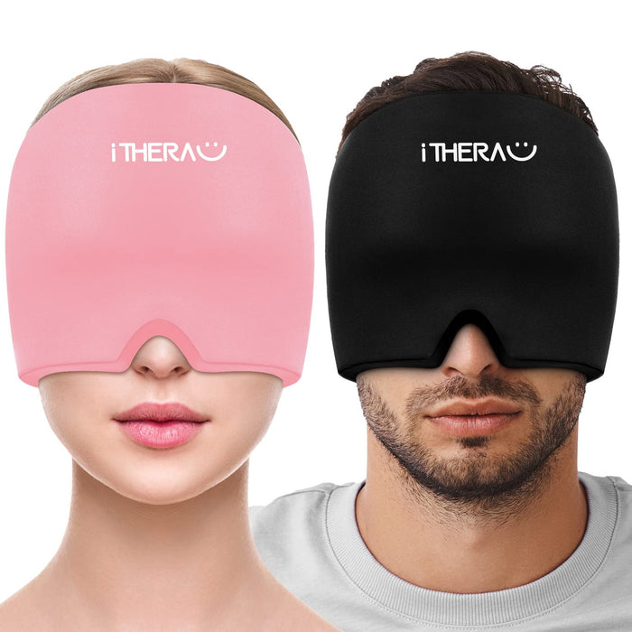 iTHERAU Migraine Ice Head Wrap-Headache Relief Hat, Migraine Relief Cap, Cold Therapy Headache Relief Cap Pink&Black Headache Ice Pack for Puffy Eyes, Tension, Sinus & Stress Relief