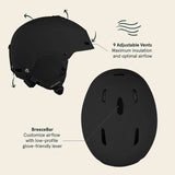 Retrospec Zephyr Ski & Snowboard Helmet for Adults - Adjustable with 9 Vents - ABS Shell & EPS Foam - Matte Basalt - Large 59-62cm