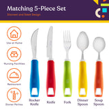 Special Supplies Adaptive Utensils (5-Piece Kitchen Set) Wide, Non-Weighted, Non-Slip Handles for Hand Tremors, Arthritis, Parkinson’s or Elderly Use - Stainless Steel Knives, Fork, Spoons