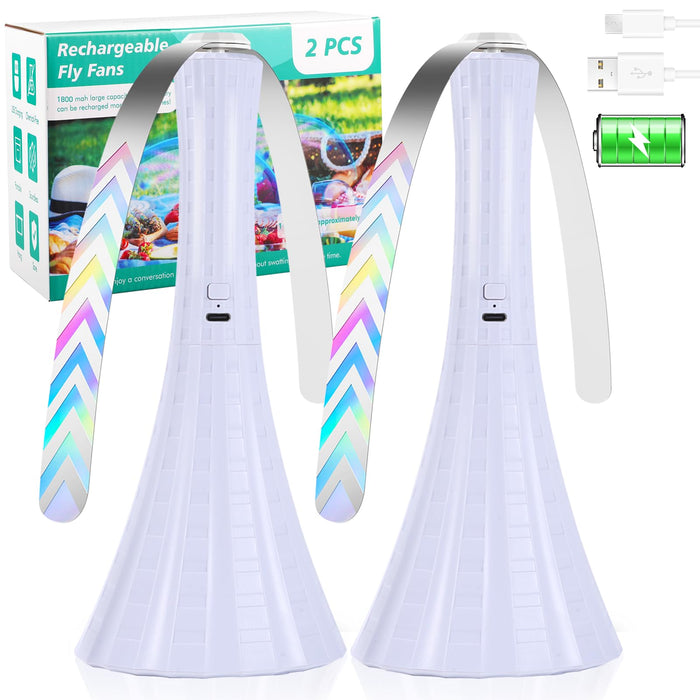 Fly Fans for Tables Rechargeable, Fly Fans for Outdoor Tables USB, Fly Repellent Fans to Keep Flies Away by Soft Blades, Food Fans for Camping, Picnic, Fishing, Fly Repellent Outdoor Patio,2PCS, White