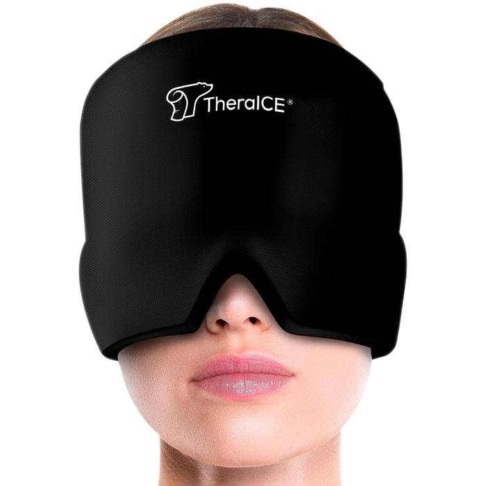 TheraICE Migraine Relief Cap, Soothing Headache Ice Pack Mask Products, Cooling Gel Hat, Face Cold Compress Head Wrap for Tension, Stress & Hangover