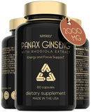 Panax Ginseng and Rhodiola Rosea 2000mg - Korean Ginseng High Strength 60 Capsules - Herbal Supplement for Men & Women - Energy Complex with Ginseng Root Extract Standardized 7% Ginsenosides - US Made