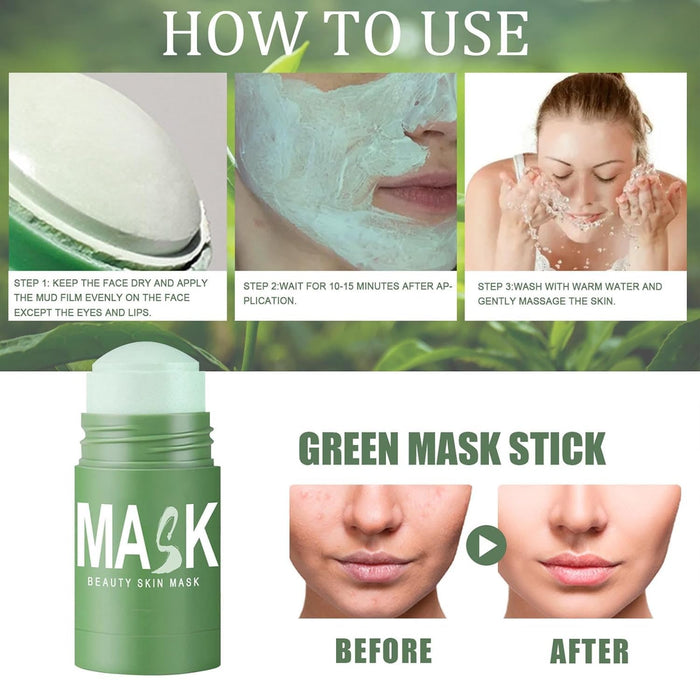 NKICAW Deep Cleanse Green Tea Mask, Poreless Deep Cleanse Green Tea Face Mask, Green Tea Mask Stick Blackhead Remover, Green Tea Mask Clay Stick Face Mask (4 Pcs)