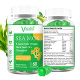 Vazatisi 2 Pack Organic Irish Sea Moss Gummies with Black Seed Oil, Chlorophyll - Thyroid, Digestion, Mood, Energy & Immune Support - Women & Men, Adult & Kid - 120 Vegan Gummies