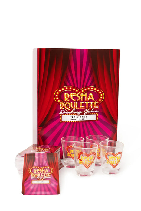 Caresha Please - Resha Roulette - A Drinking Card Game for Parties and More - Includes 120 Cards and 4 Shot Glasses