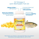 Wonder Laboratories EZ Omega-3 Atlantic Menhaden Fish Oil Supplement 2000 mg, Burpless, Made in The USA, Perfect Balance of EPA+ DHA + DPA 180 Softgels