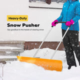 VIVOHOME 37 Inch Plastic Snow Plow Pusher Shovel with Wheels, Bi-Direction Snow Removal Tool with Adjustable Handle and Angled Blade for Doorway Sidewalk Driveway Deck, Yellow