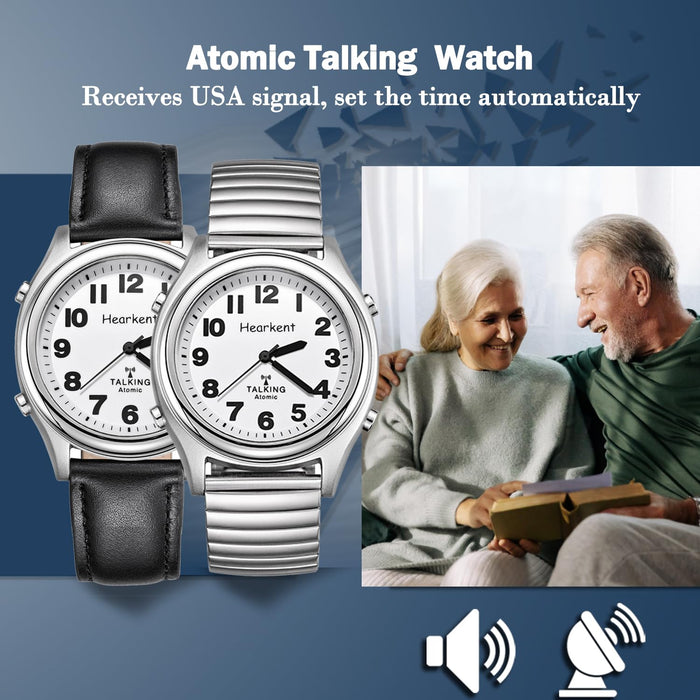 Hearkent Atomic Talking Watch for Visually impaired,Quartz Wrist Watch Leather Strap Gift for Elderly or Blind People