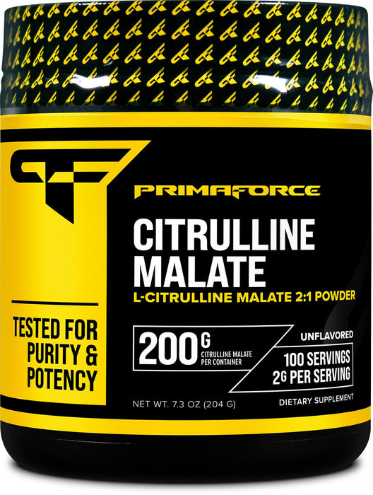 PrimaForce L-Citrulline Malate Powder, Unflavored Pre Workout Supplement, 200 grams - Boosts Energy, Aids Recovery, Enhances Strength Performance – Vegan, Non-GMO