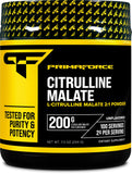 PrimaForce L-Citrulline Malate Powder, Unflavored Pre Workout Supplement, 200 grams - Boosts Energy, Aids Recovery, Enhances Strength Performance – Vegan, Non-GMO