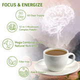 GREENPEOPLE Mushroom Powder - Mushrooms Supplement Blend for Coffee & Smoothies - Lions Mane, Turkey Tail, Reishi, Chaga, Shiitake, Cordyceps, Complex - 6.2oz Mushroom Supplement(60 Servings)