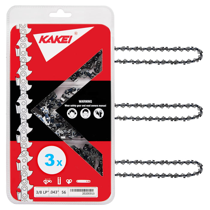 KAKEI 16 Inch Chainsaw Chain 3/8" LP Pitch, 043" Gauge, 56 Drive Links Fits Milwaukee M18, Dewalt and More, R56 (3 Chains)