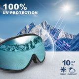 findway Ski Goggles OTG - Over Glasses Snow/Snowboard Goggles for Men, Women & Youth - 100% UV Protection