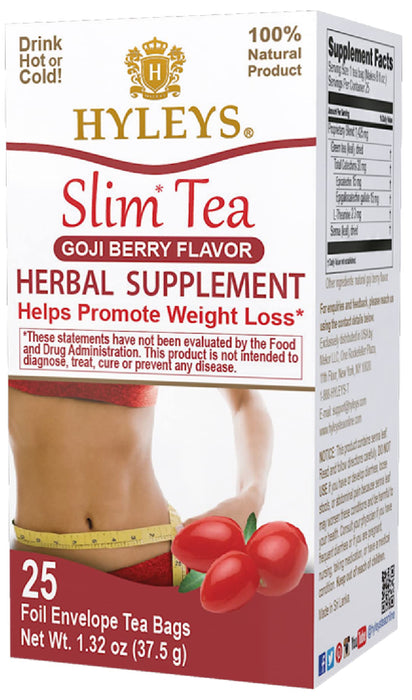 Hyleys Slim Tea Goji Berry Flavor - Weight Loss Herbal Supplement Cleanse and Detox - 25 Tea Bags (12 Pack)