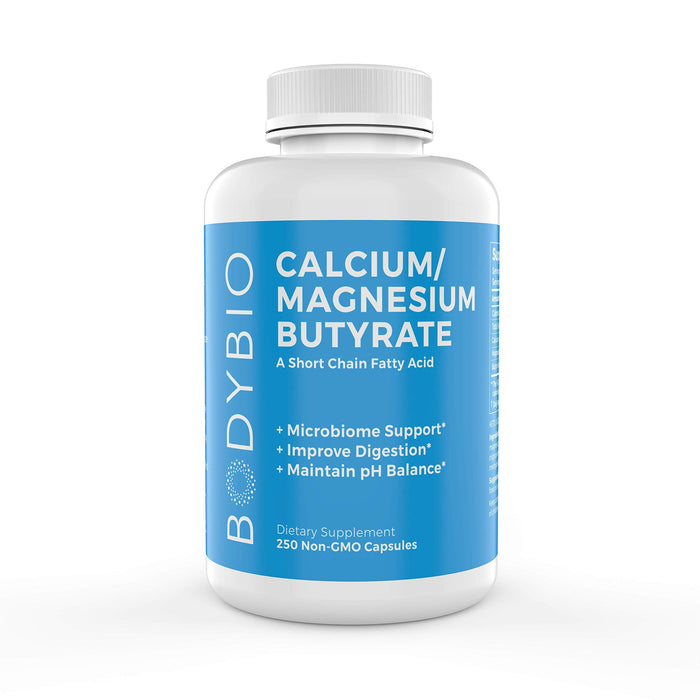 BodyBio Butyrate with Calcium & Magnesium - Supports Healthy Digestion, Gut & Microbiome - Leaky Gut Repair - Control Bloating - Healthy Inflammation Response - Fuel for Healthy Gut - 250 Capsules