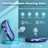Rechargeable Hearing Aids For Seniors With Noise Cancelling and Volume Control Digital Hearing Amplifiers For Adults With Hearing Hearing Loss BTE Hearing Aids sound amplifiers for seniors (Blue)