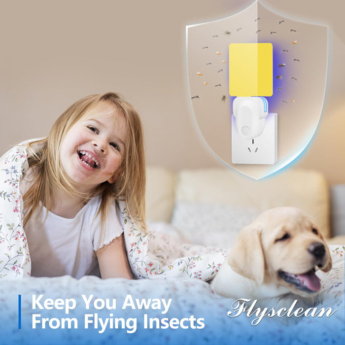 Flying Insect Trap Plug-in, New Upgrade Gnat Traps for House Indoor, Safe Non-Toxic Gnat Killer Fly Catcher UV Light Attractant Blue Bug Light Trap with Sticky Pad for Gnats, Moths, Flies