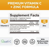 Viva Naturals Vitamin C 1000mg with Zinc 20mg, Rose Hips, Citrus Bioflavonoids - Immune Support & Powerful Antioxidant (250 Veggie Capsules)