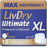 LivDry Ultimate XL Adult Incontinence Underwear, High Absorbency, Leak Cuff Protection, X-Large, 12-Pack