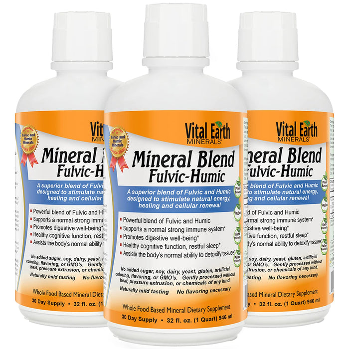 Vital Earth Minerals Fulvic Humic Mineral Blend, Vegan Liquid Ionic Trace Minerals, Multimineral Supplement, Fulvic Acid, Trace Mineral Drops, Fulvic Minerals, Mineral Supplements (32 Fl Oz Ea)
