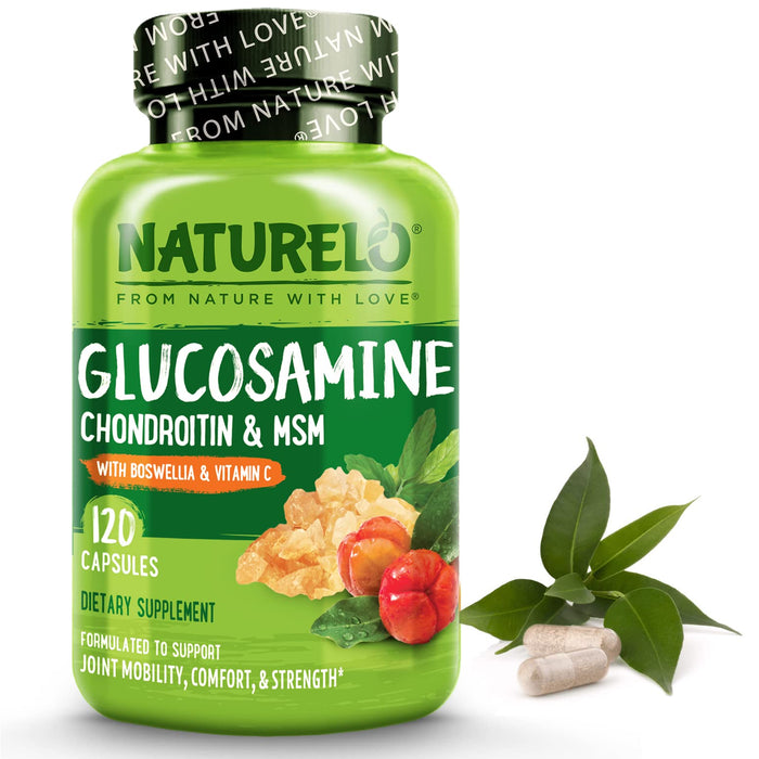 NATURELO Glucosamine Chondroitin MSM with Boswellia and Vitamin C - Joint Support Supplement - 120 Capsules