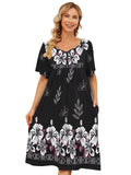 Mumu Dresses for Women Plus Size House Dress With Pockets Florar Print Muumuu Dresses Women Duster Housecoat House dresses for Elderly Patio Dress Short Sleeve Sleep Shirts Moomoo Dresses Black 3XL