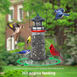 wtreew Solar Lighthouse Bird Feeder with Rotating Beacon - 14" Hanging Mesh Wild Bird Feeders for Eaves, Balcony, Trees, Hooks, Best Bird Feeder Gifts for Bird Lovers,Women,Kids,Elderly(Retro Black)