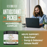 Zhou Nutrition 8-Plex Organic Mushroom Powder, Support Cognitive and Immune Health, Increase Energy, Endurance & Overall Wellness, Lions Mane, Reishi & Turkey Tail, 30 Servings - 2.14 Oz