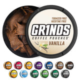 Grinds Coffee Pouches | 10 Cans of Vanilla | 18 Pouches Per Can | 1 Pouch eq. 1/4 Cup of Coffee (Vanilla)