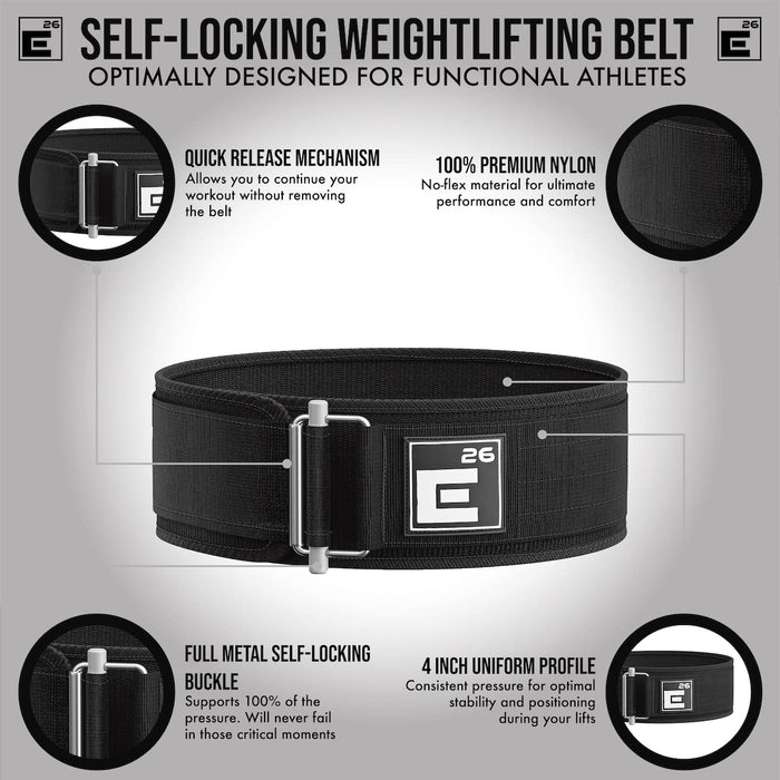 Self-Locking Weight Lifting Belt - Premium Weightlifting Belt for Serious Functional Fitness, Power Lifting, and Olympic Lifting Athletes - Training Belts for Men and Women (Medium, Black)