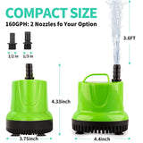 FREESEA 160 GPH 12W Submersible Water Pump for Pond Aquarium Hydroponics Fish Tank Fountain Waterfall