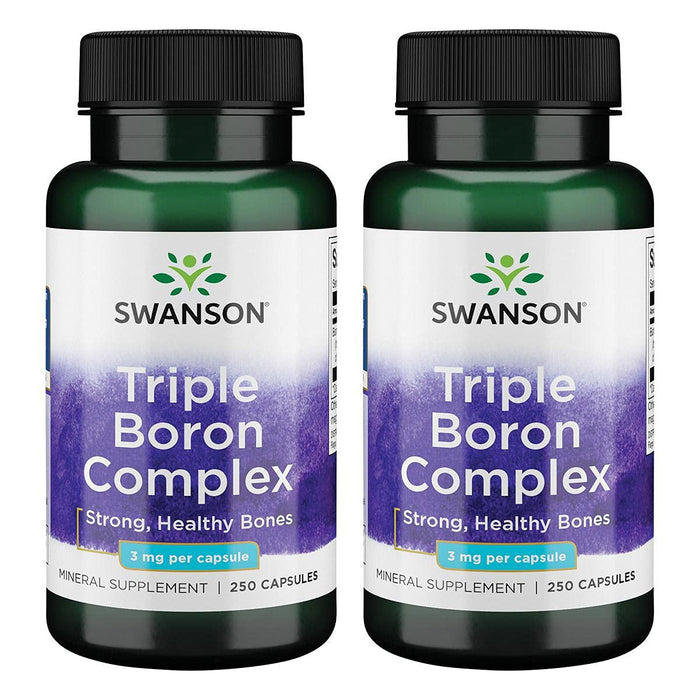 Swanson Triple Boron Complex - Bone Health and Joint Support Mineral Supplement - Citrate, Aspartate, Glycinate (250 Capsules) (2 Pack)