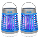 Solar Bug Zapper Outdoor Waterproof Mosquito Zapper for Patio Home Camping, 3 in 1 Cordless Mosquito Light Killer Portable Small Bug Zapper - Camping Light, Mosquito Killer, Flashlight - Blue, 2 PCS