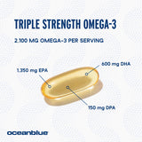 OceanBlue Professional Omega-3 2100-60 Count - High-Potency Triple Strength Burpless Fish Oil Supplement with EPA, DHA & DPA - Orange Flavor, 30 Servings