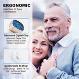 Digital hearing aids for the elderly with noise reduction, rechargeable hearing aids for adults nearly invisible, Into Ear Comfortable Wear No Squealing, portable magnetic charging pods.