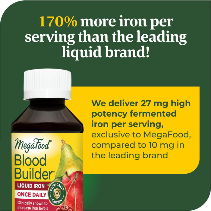 MegaFood Blood Builder Liquid Iron - Iron Supplement - Clinically Shown to Increase Iron Levels Without Constipation - Liquid Iron Supplement for Women, Men & Kids - Vegan- 15.8 Fl Oz (47 Servings)