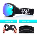 EXP VISION Snowboard Ski Goggles Men Women Youth, Anti Fog OTG Winter Snow Goggles Spherical Detachable Lens