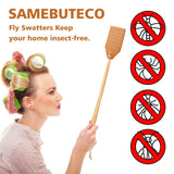 SAMEBUTECO Heavy-Duty Leather Fly Swatter with Bench Wood Handle - 19.7" Length, Ideal for Effective Insect Control (2-Pack, Brown)