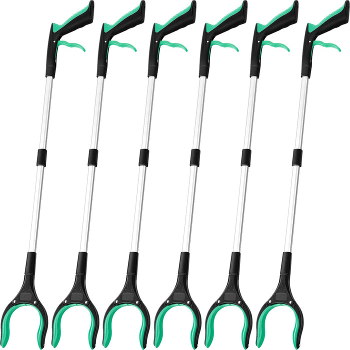 6 Pack Trash Grabber Reacher Tool for Elderly, 32" Foldable Trash Picker Upper Grabber Long Handy Mobility Aids Lightweight Reaching Tool for Pick Up Stick Arm Extension Litter Claw Picker (Green)