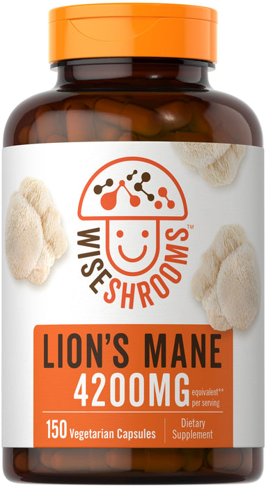 Lions Mane Supplement Capsules 4200 mg | 150 Count | Vegetarian, Non-GMO, Gluten Free | Wiseshrooms by Caryle